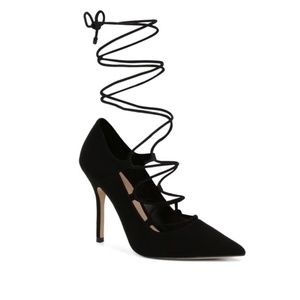 Aldo Kenneson Lace Up Ankle Black Stilletto Heels 8M Pumps Shoes pointed